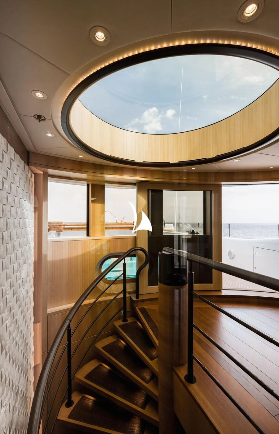 a large room with a large mirror aboard VENTUM MARIS Yacht for Charter