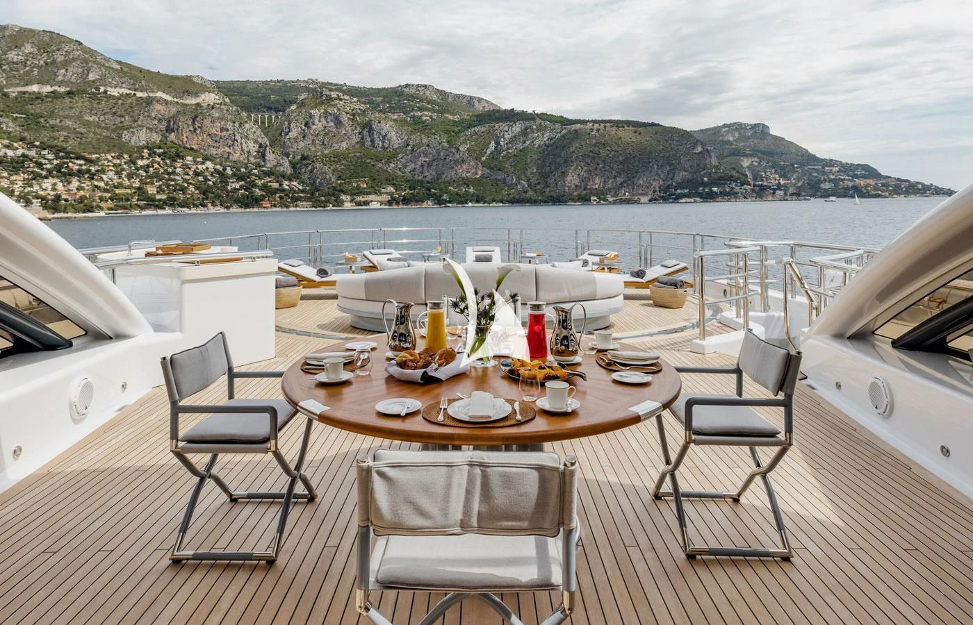 a table set for a meal on a boat aboard VENTUM MARIS Yacht for Charter
