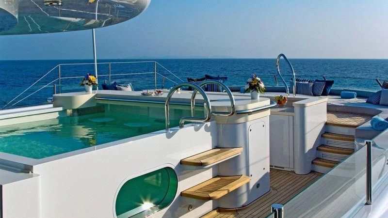 a boat with a sink and a large window aboard VENTUM MARIS Yacht for Charter