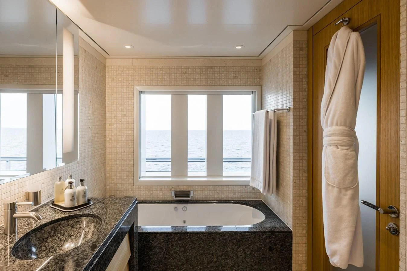 a bathroom with a large countertop aboard VENTUM MARIS Yacht for Charter
