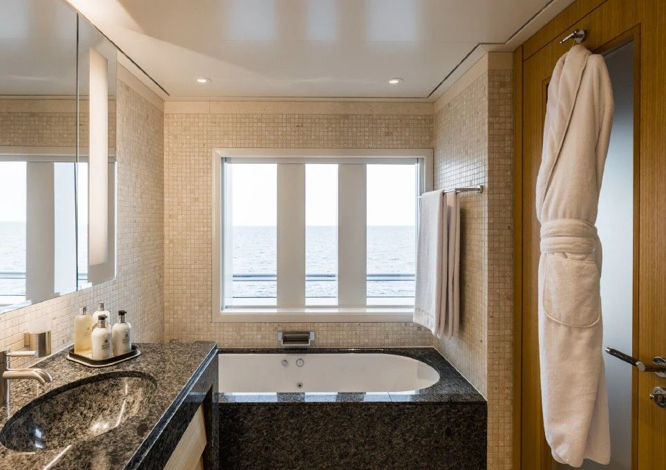a bathroom with a large countertop aboard VENTUM MARIS Yacht for Charter