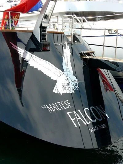 a boat with a flag on it aboard MALTESE FALCON Yacht for Sale