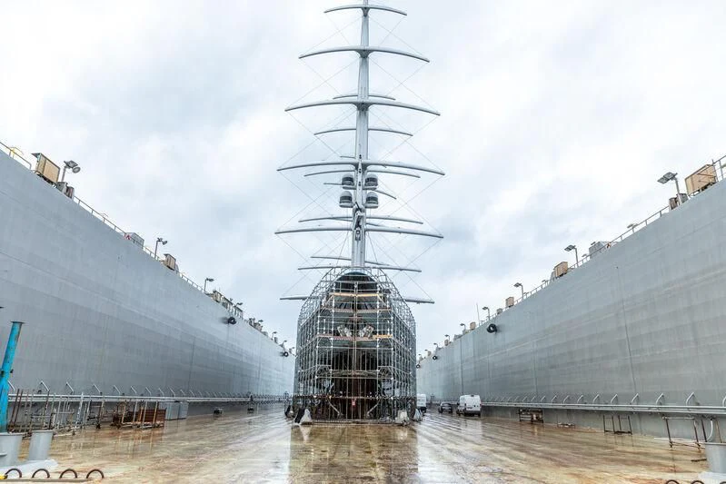 a large building with a tower aboard MALTESE FALCON Yacht for Sale