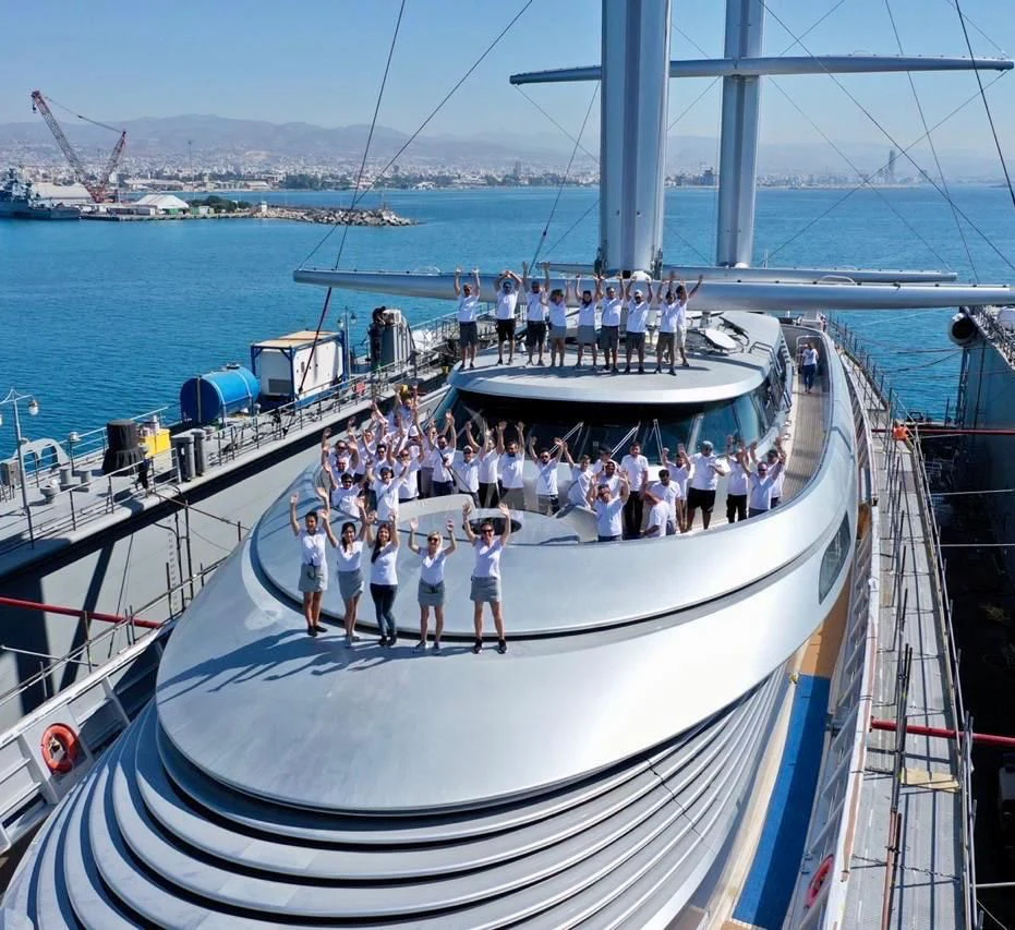 a group of people on a boat aboard MALTESE FALCON Yacht for Sale