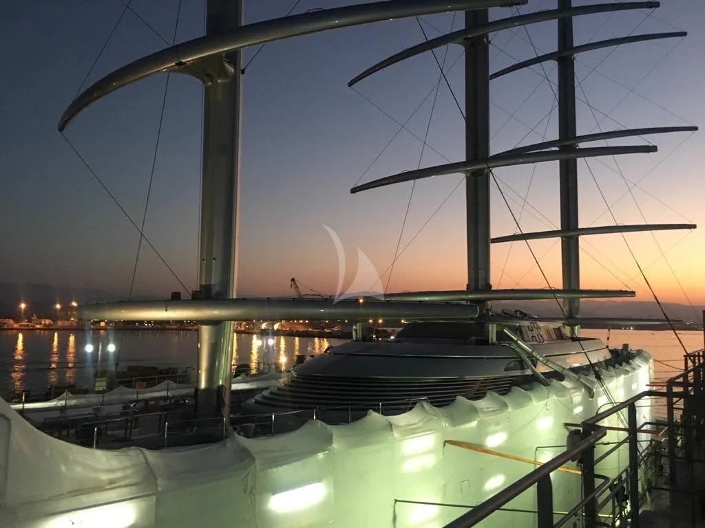 a large building with a large fan aboard MALTESE FALCON Yacht for Sale