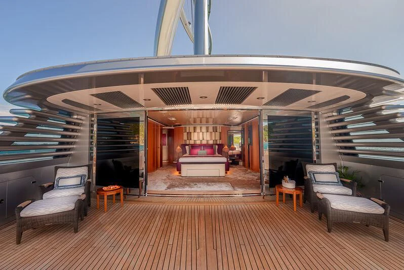 a modern looking house with a pool aboard MALTESE FALCON Yacht for Sale