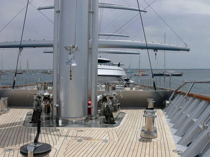 a large white boat on a dock aboard MALTESE FALCON Yacht for Sale