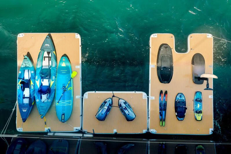 a group of skateboards on a shelf aboard MALTESE FALCON Yacht for Sale