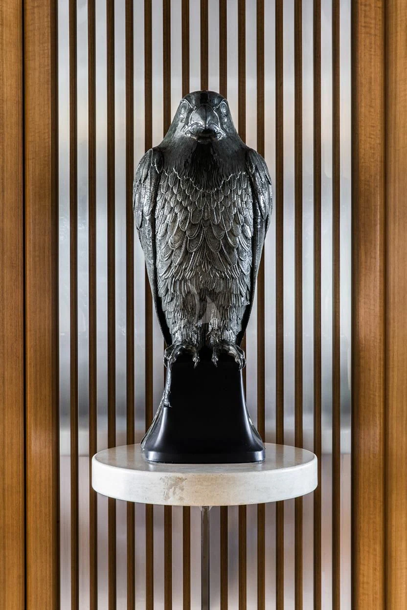 a statue of a bird aboard MALTESE FALCON Yacht for Sale