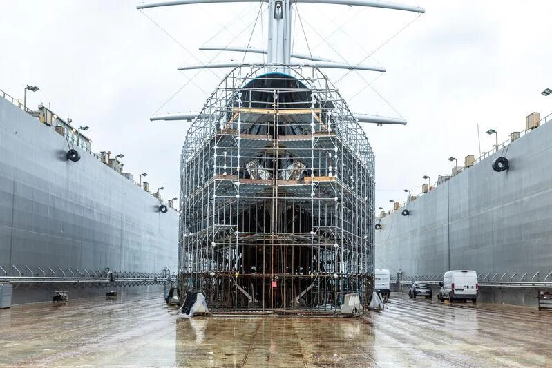 a large metal structure with a large wheel aboard MALTESE FALCON Yacht for Sale