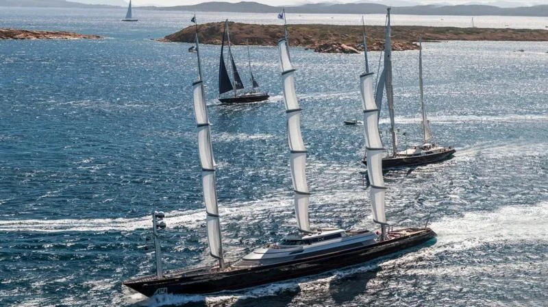 a row of boats on a beach aboard MALTESE FALCON Yacht for Sale