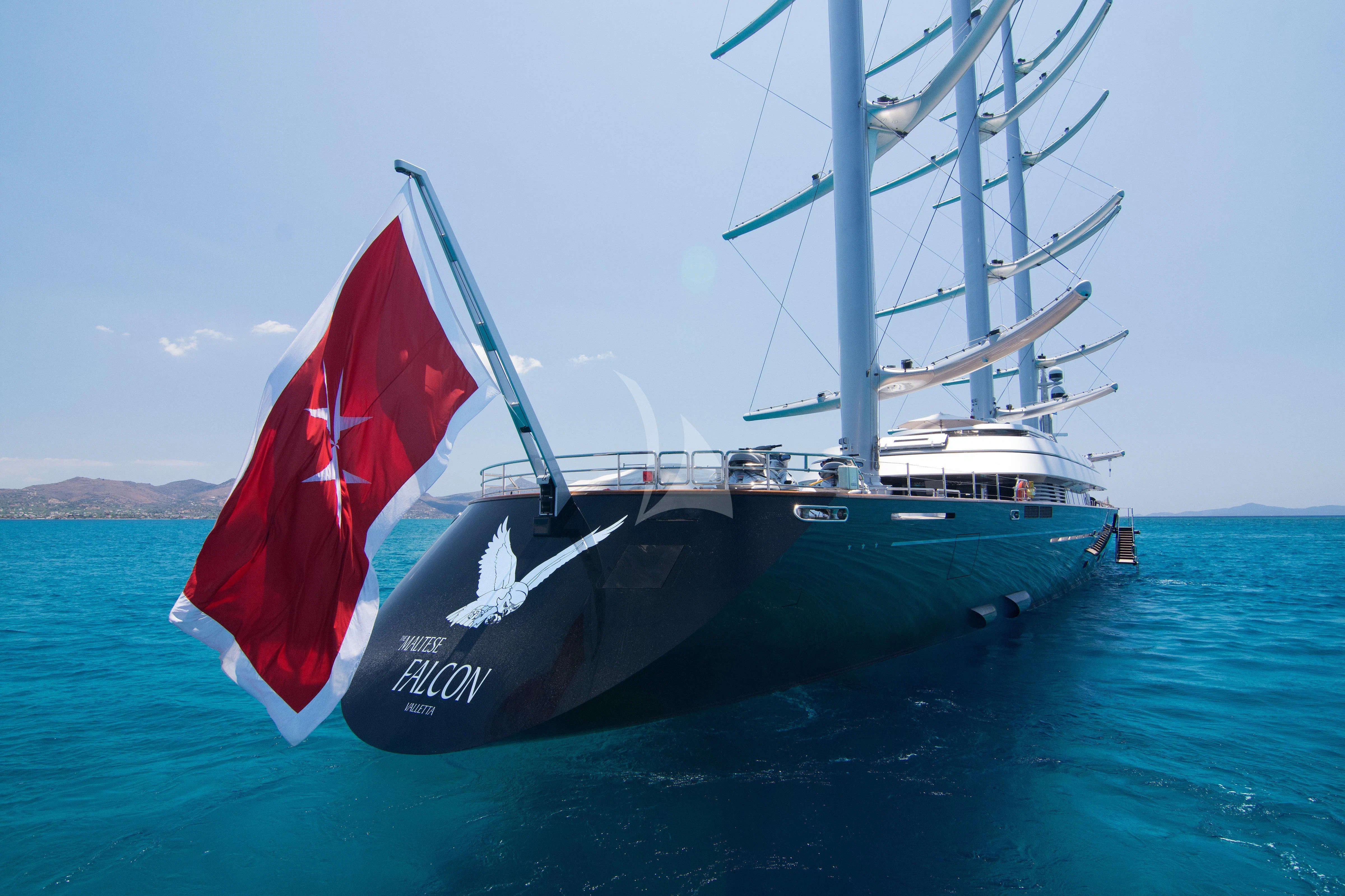 a boat with a flag on it aboard MALTESE FALCON Yacht for Sale