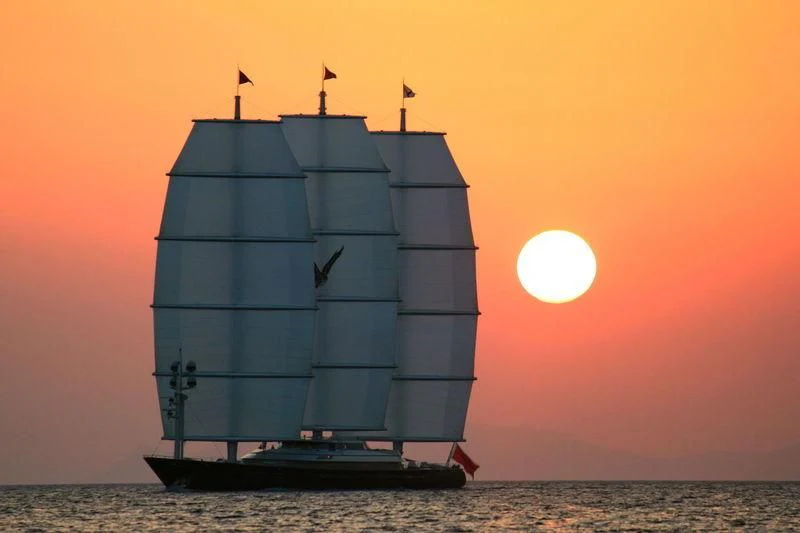 a large grey ship on the water aboard MALTESE FALCON Yacht for Sale