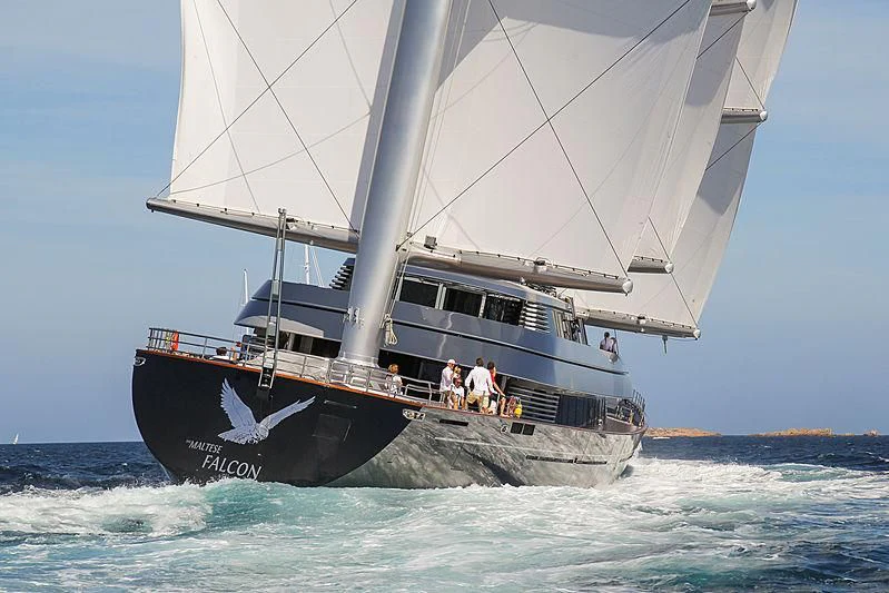 a boat with a large sail aboard MALTESE FALCON Yacht for Sale