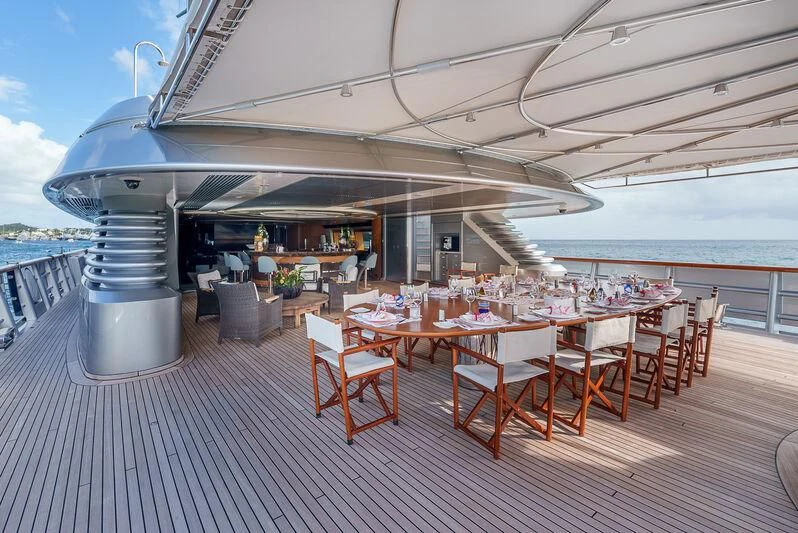 a large outdoor restaurant aboard MALTESE FALCON Yacht for Sale