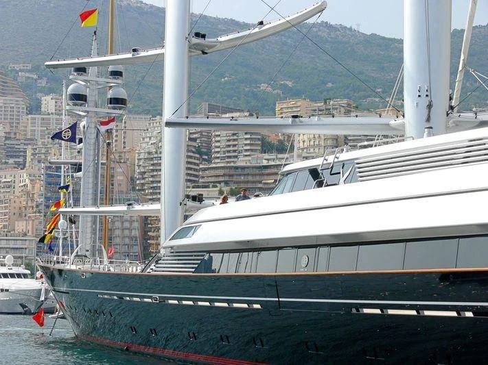 a boat docked at a pier aboard MALTESE FALCON Yacht for Sale