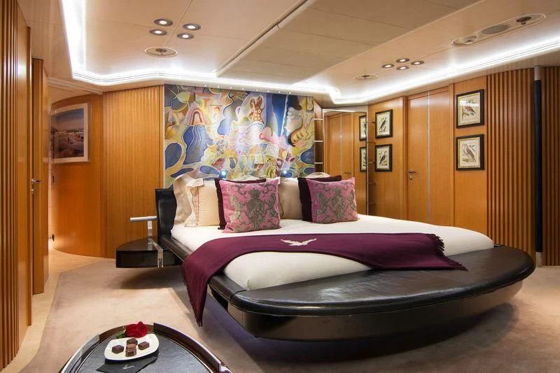 a bed in a room aboard MALTESE FALCON Yacht for Sale