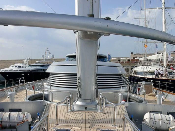 a large white boat in a harbor aboard MALTESE FALCON Yacht for Sale