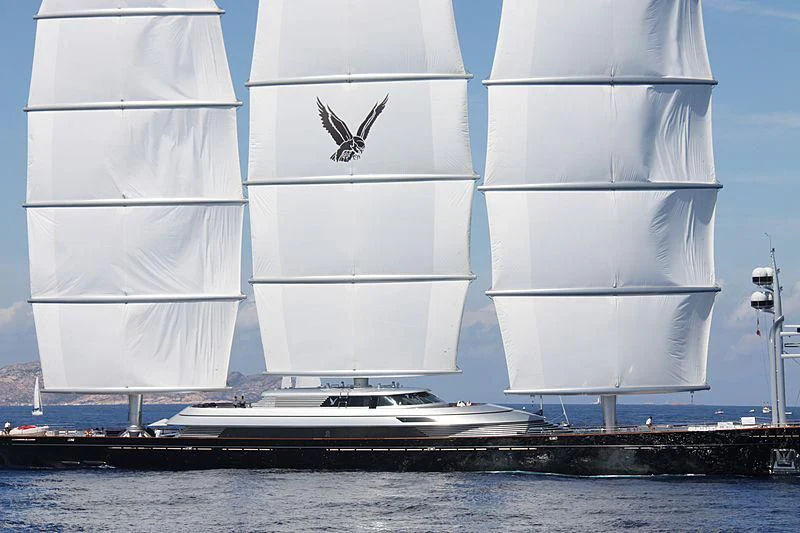 a boat with a bird on it aboard MALTESE FALCON Yacht for Sale