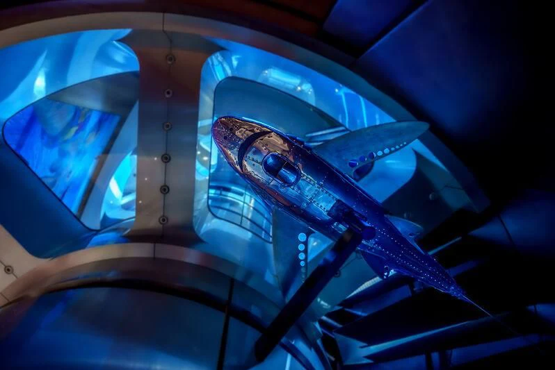 a space ship with a satellite aboard MALTESE FALCON Yacht for Sale