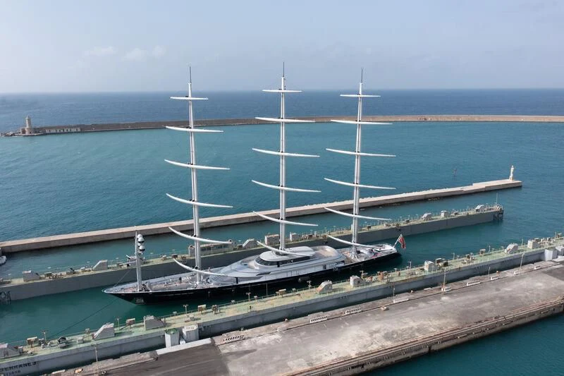 a large ship on the water aboard MALTESE FALCON Yacht for Sale