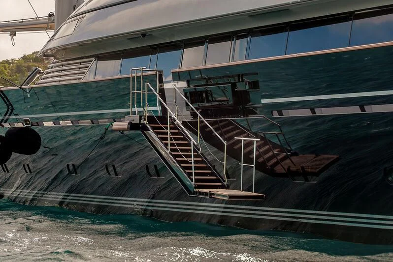 a building with a staircase aboard MALTESE FALCON Yacht for Sale