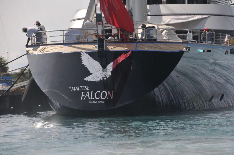 a boat with a flag on it aboard MALTESE FALCON Yacht for Sale