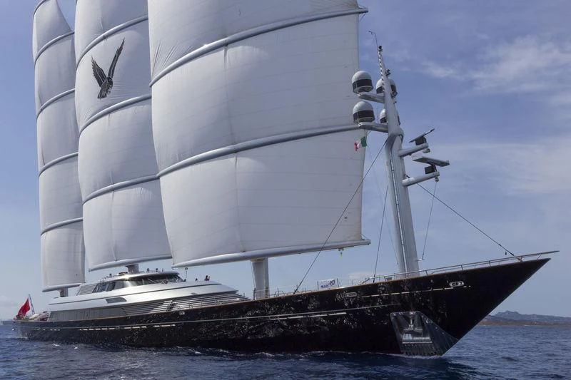 a large white boat on the water aboard MALTESE FALCON Yacht for Sale