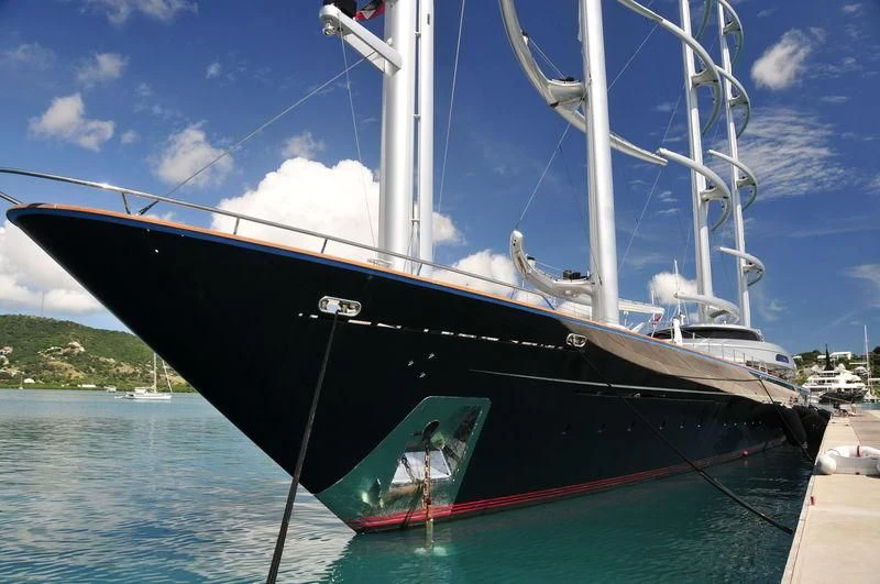 a large black and blue boat aboard MALTESE FALCON Yacht for Sale