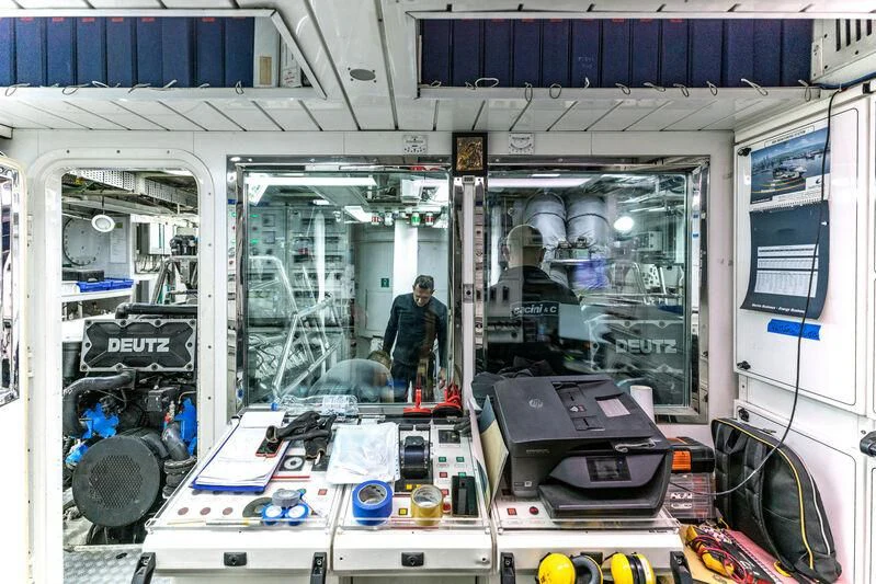 a person standing in a shop aboard MALTESE FALCON Yacht for Sale