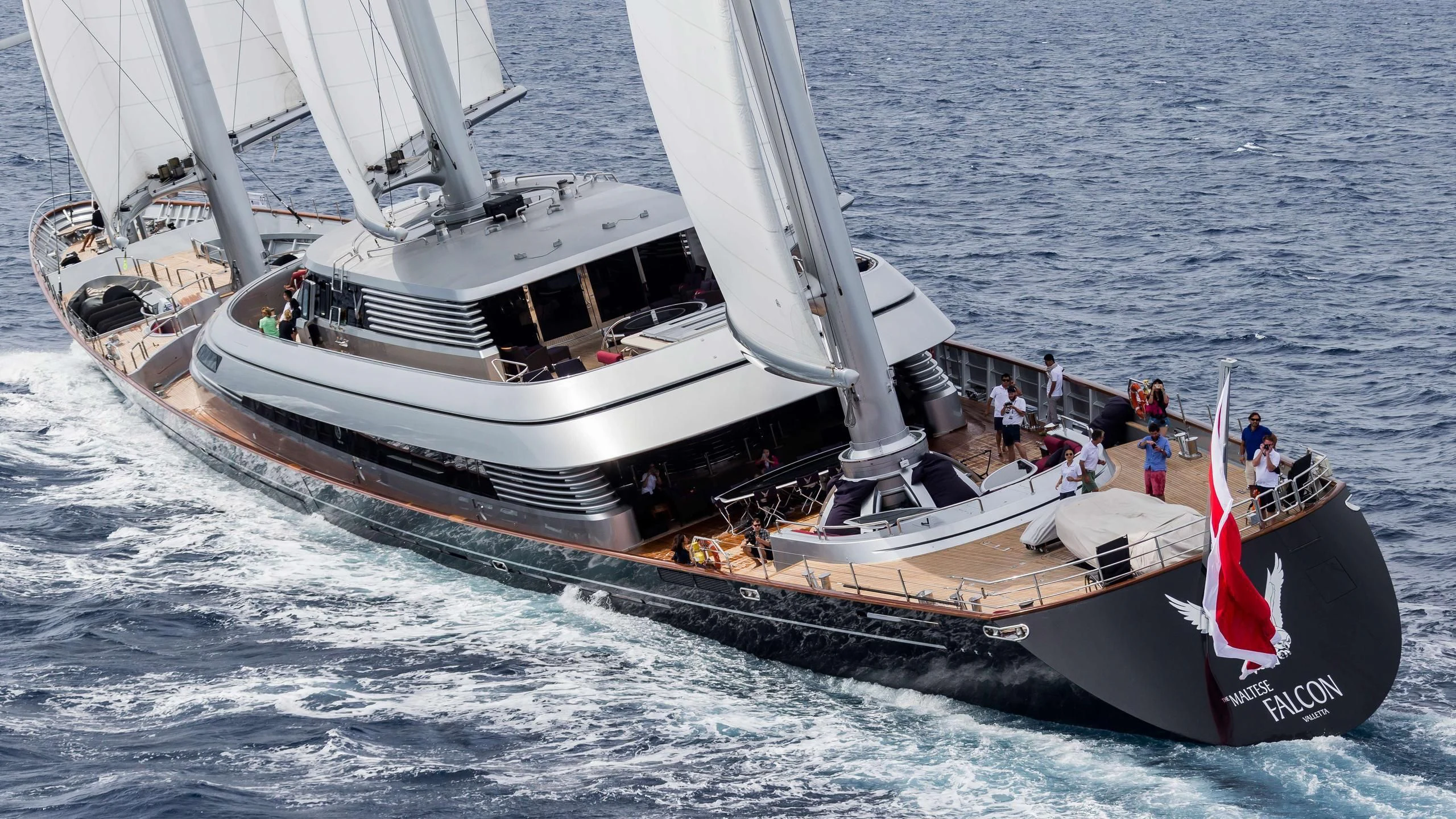 a boat with people on it aboard MALTESE FALCON Yacht for Sale