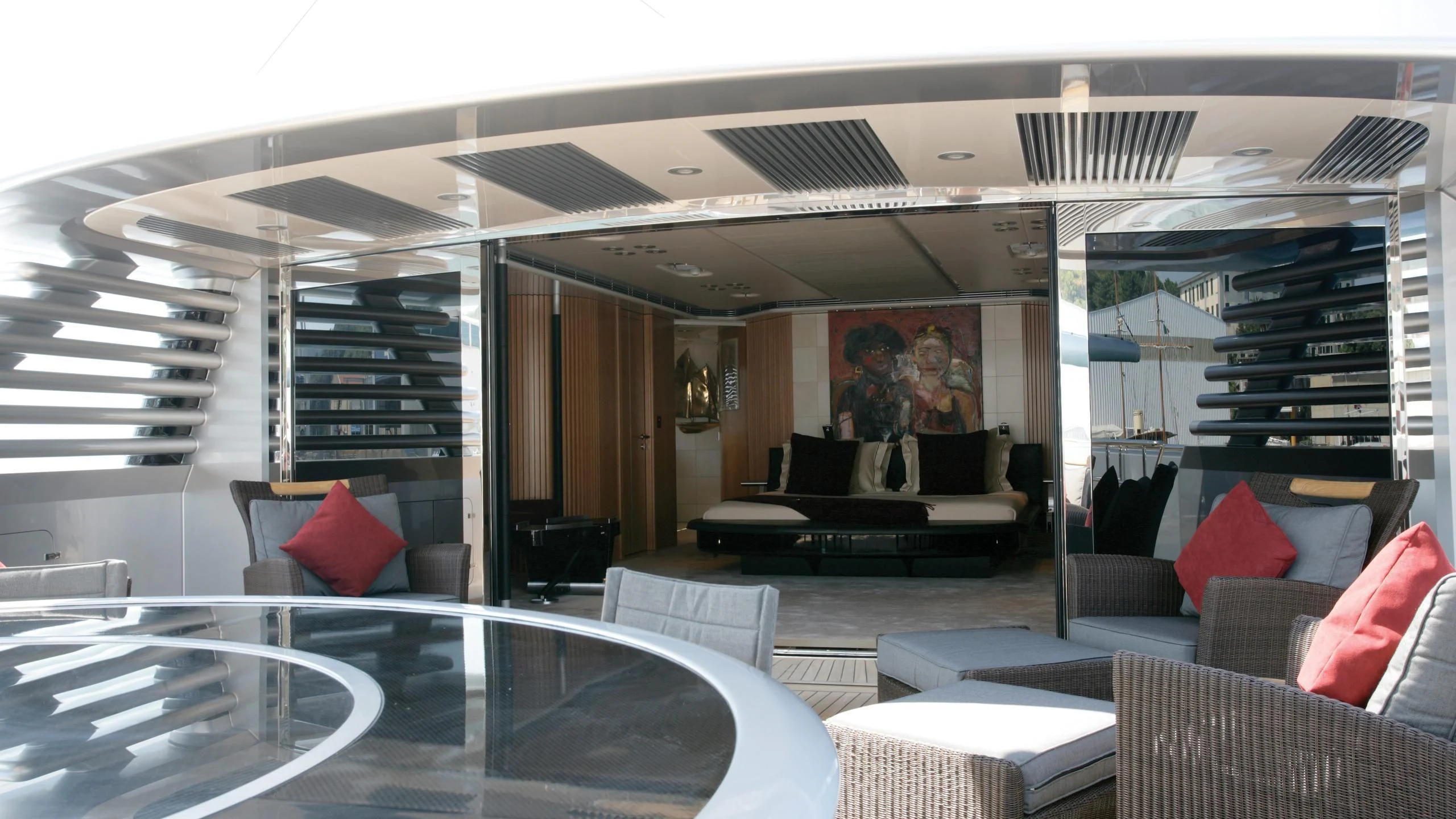 a modern looking living room aboard MALTESE FALCON Yacht for Sale