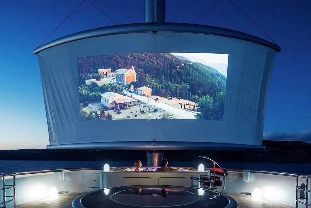 a large flat screen television aboard MALTESE FALCON Yacht for Sale