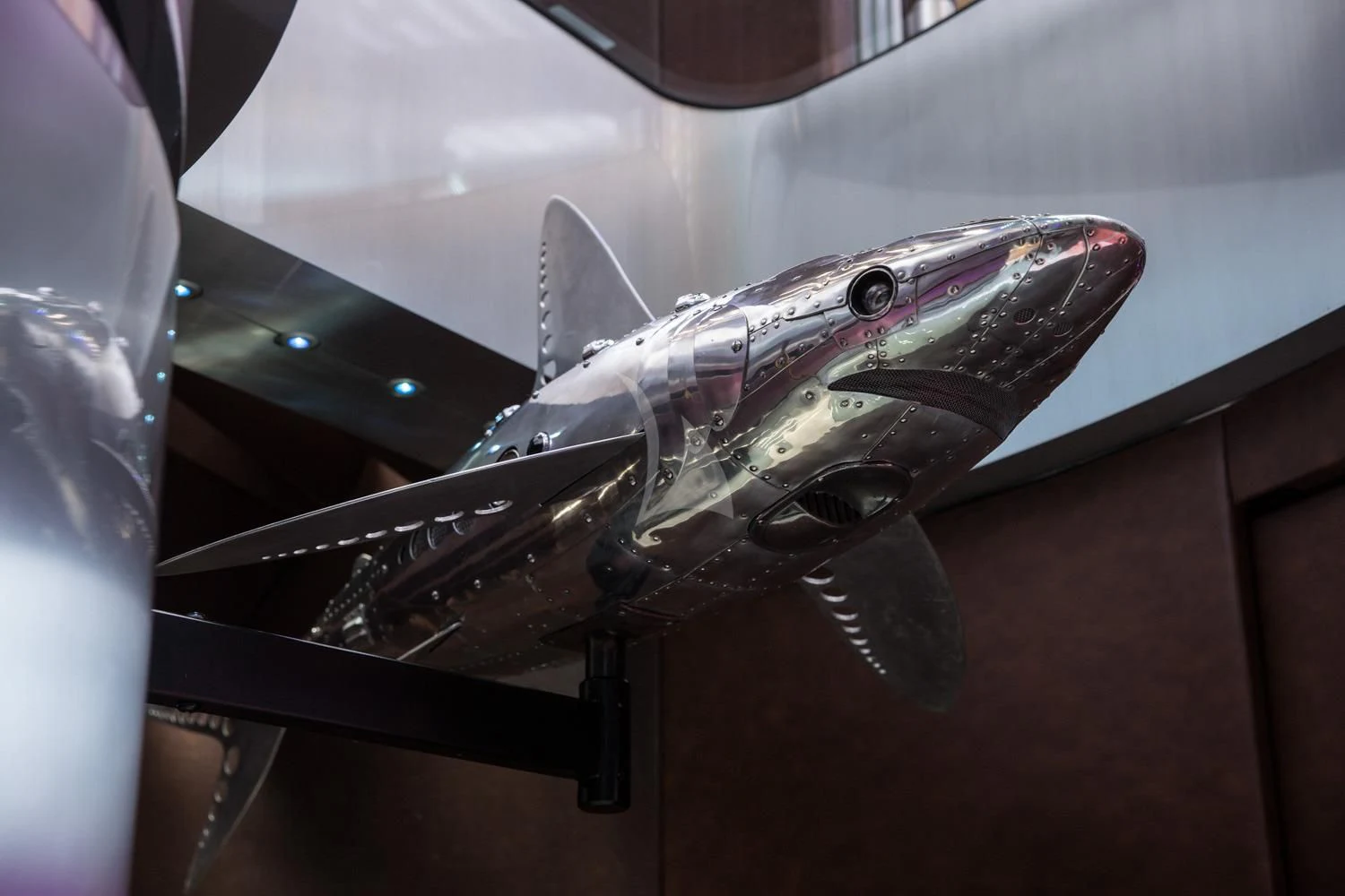 a metal model of a spaceship aboard MALTESE FALCON Yacht for Sale