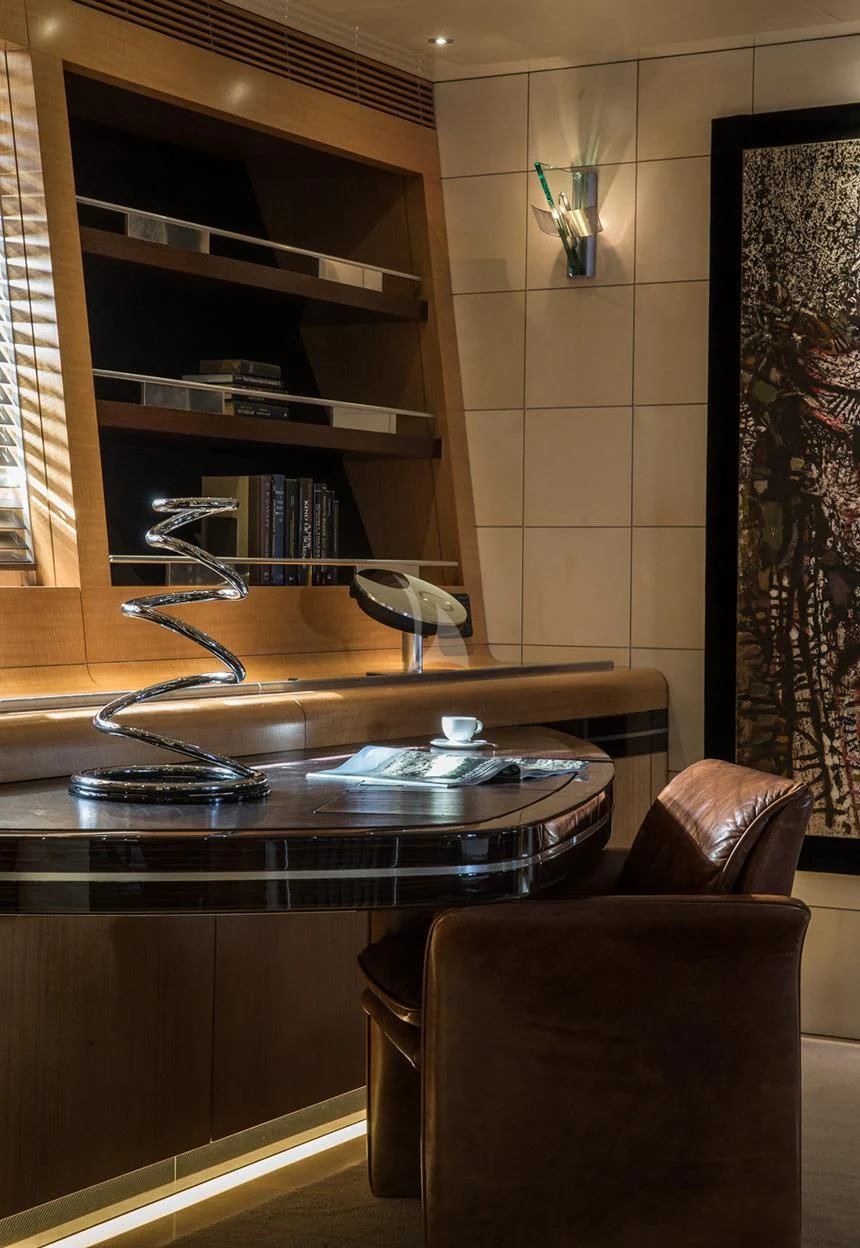 a kitchen with a sink and a shelf aboard MALTESE FALCON Yacht for Sale