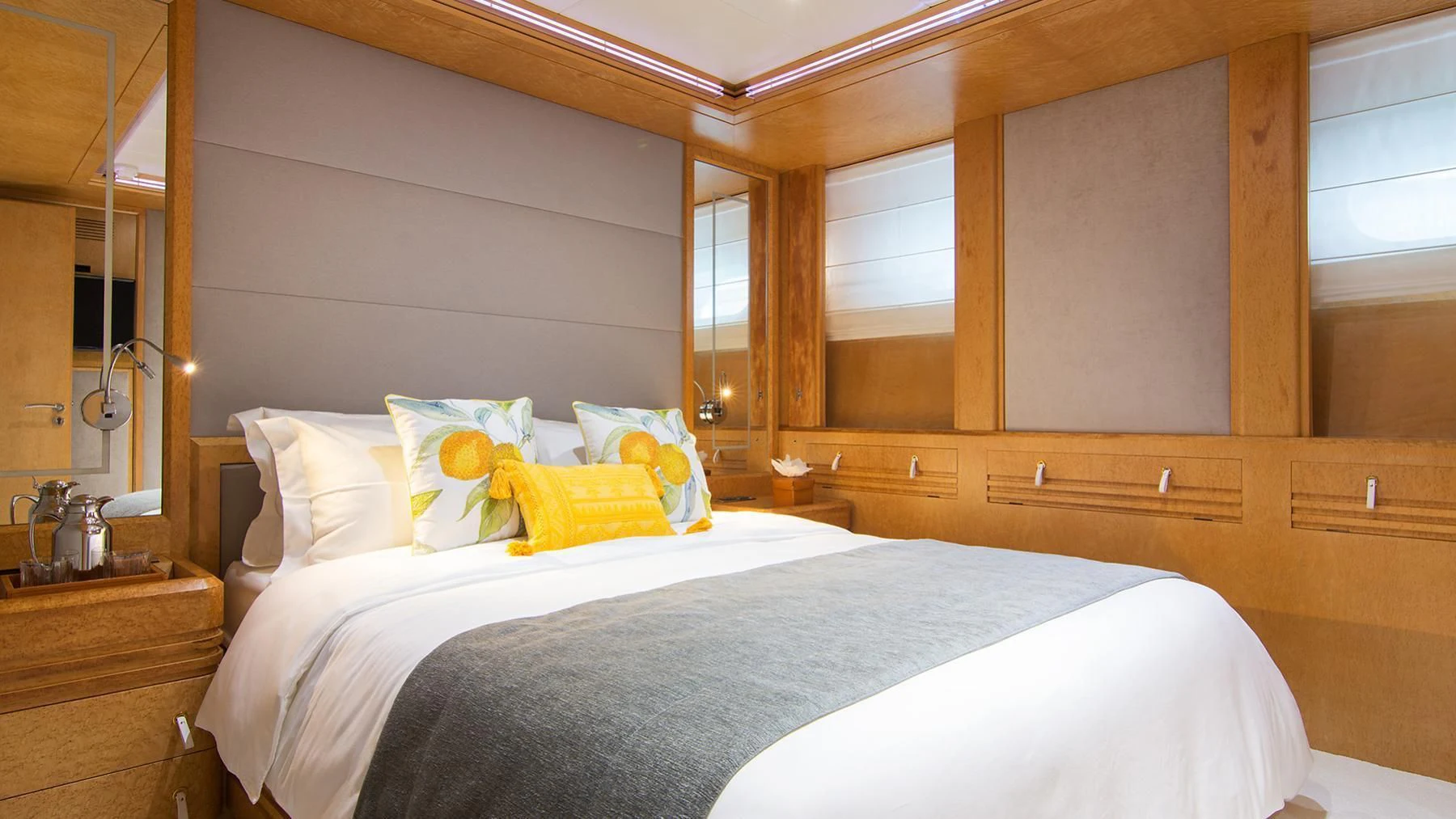 a couple of beds in a room aboard BELLA STELLA Yacht for Charter