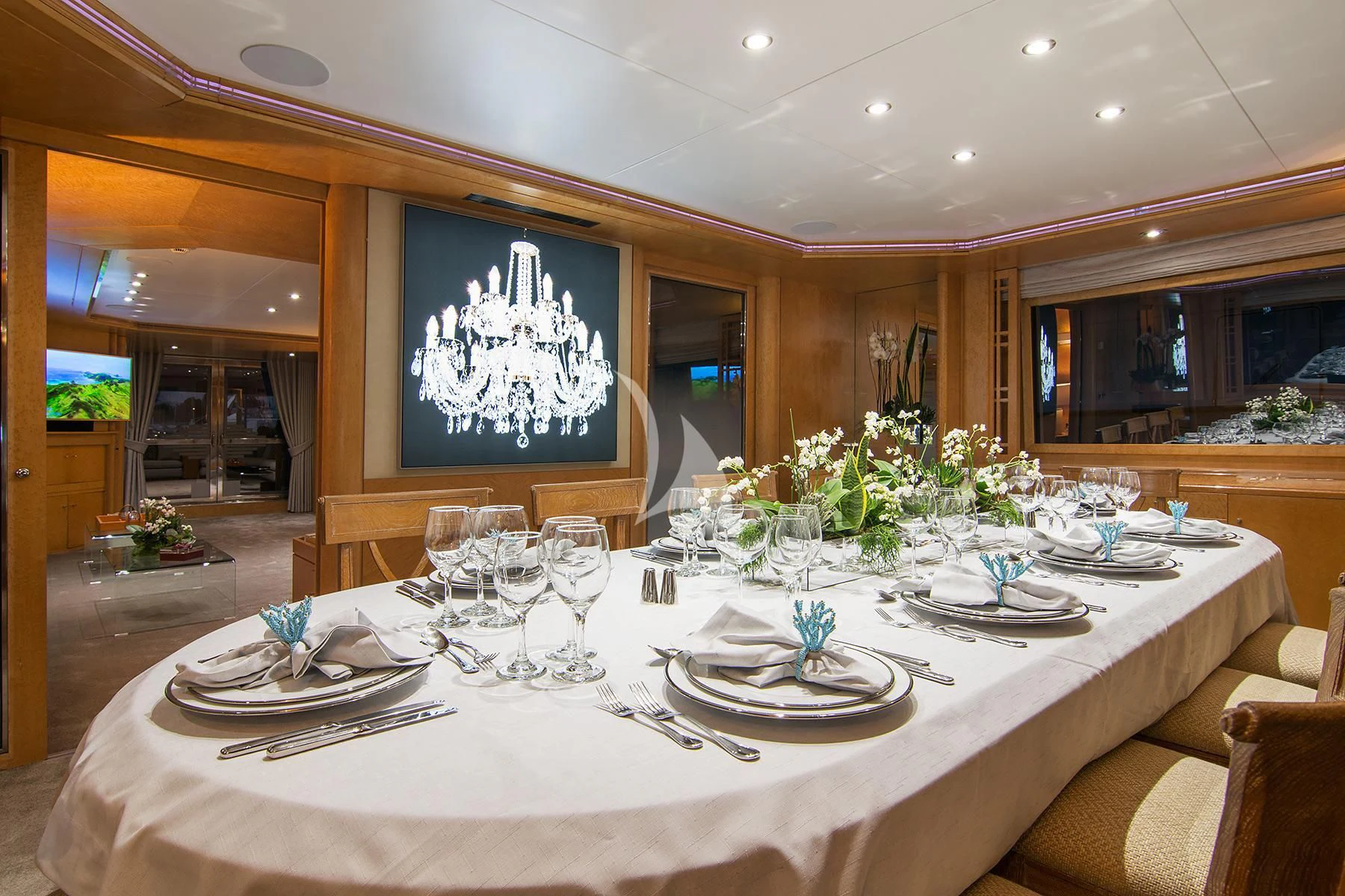 a table set for a dinner aboard BELLA STELLA Yacht for Charter