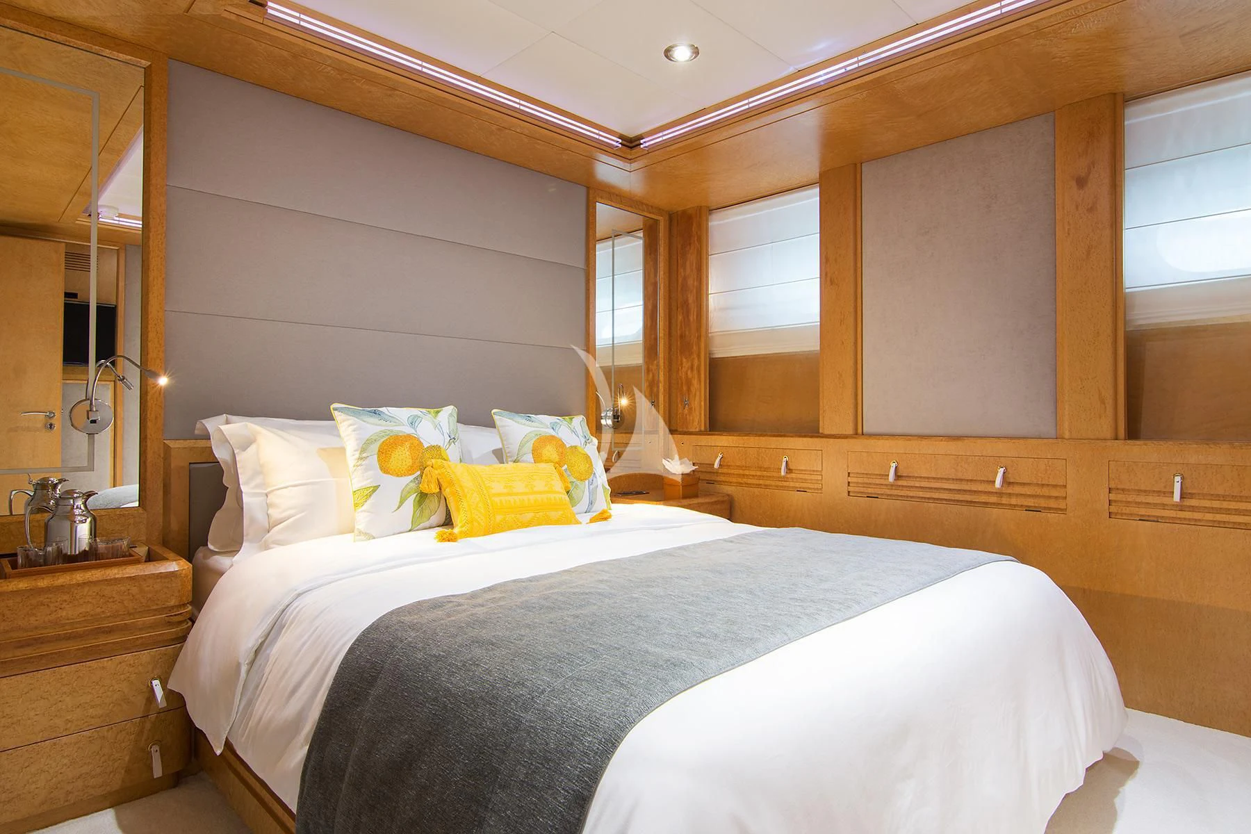 a couple of beds in a room aboard BELLA STELLA Yacht for Charter