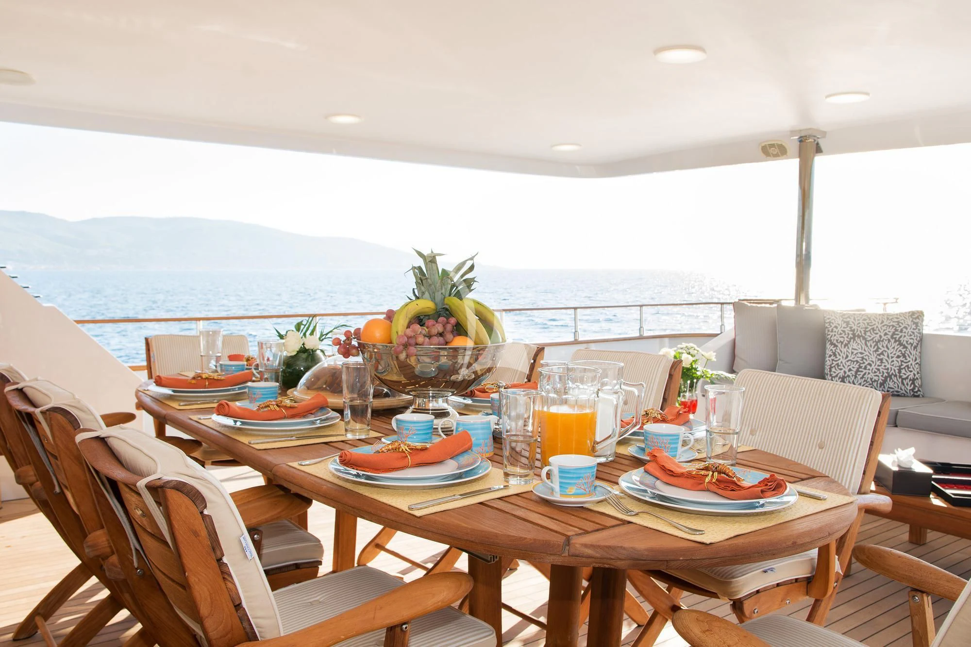 a table with food on it aboard BELLA STELLA Yacht for Charter