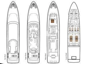 a row of snowboards aboard BELLA STELLA Yacht for Charter