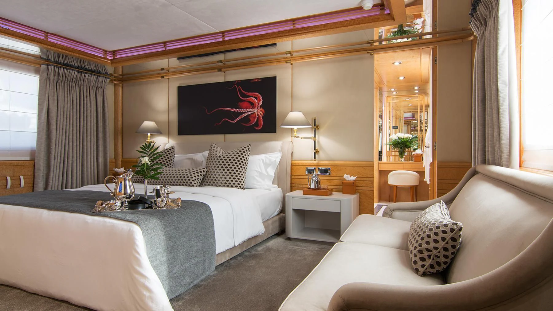 a room with two beds aboard BELLA STELLA Yacht for Charter
