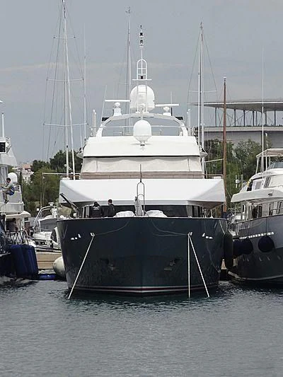 a boat docked at a pier aboard BELLA STELLA Yacht for Charter