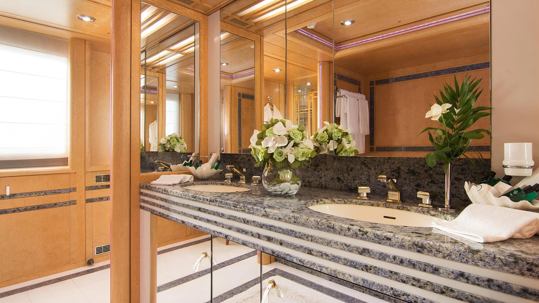 a bathroom with a large countertop aboard BELLA STELLA Yacht for Charter