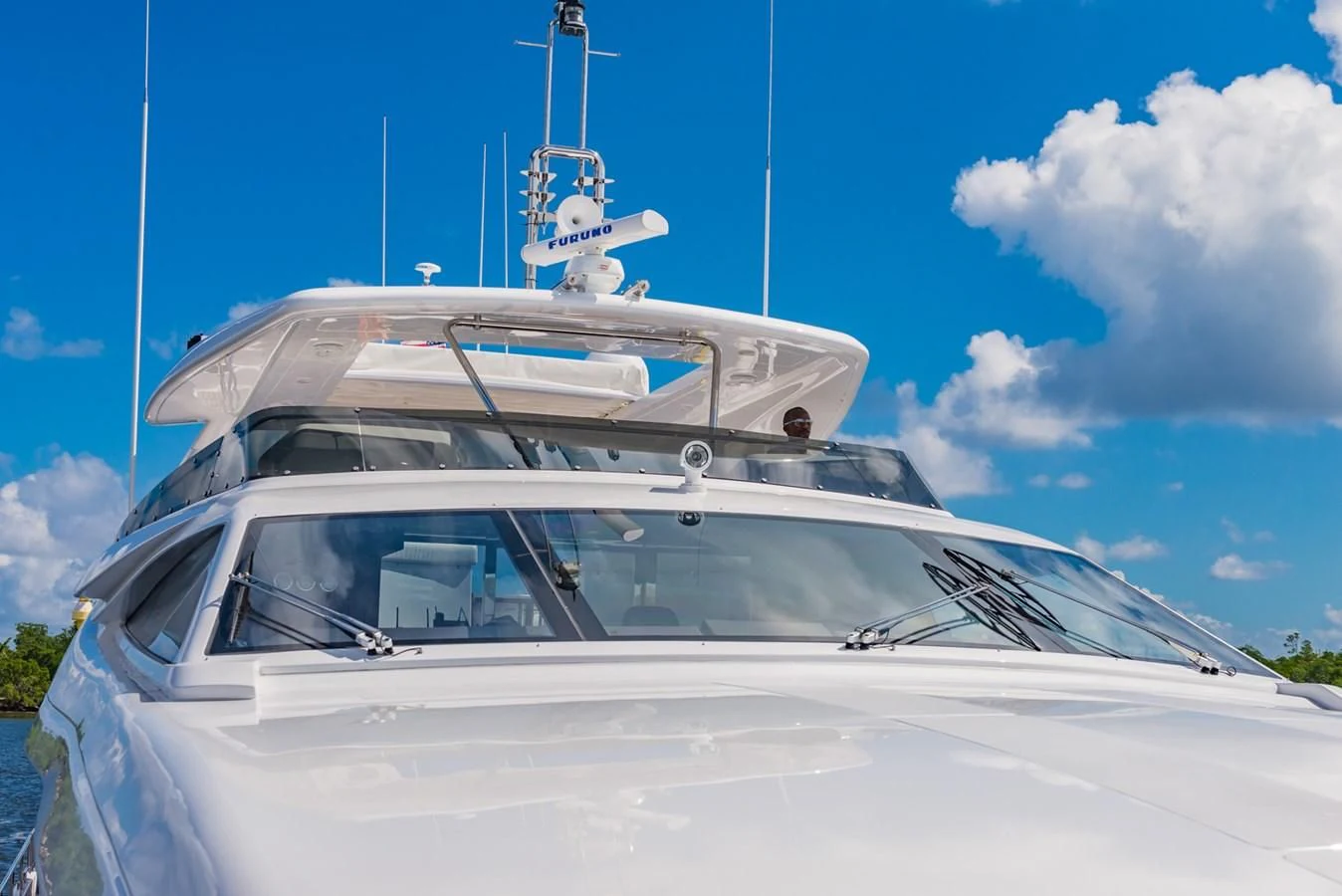 a white yacht with a white roof aboard ALEGRA Yacht for Sale