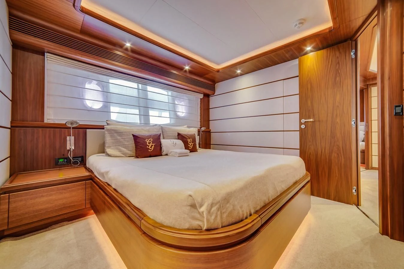 a bed in a room aboard ALEGRA Yacht for Sale