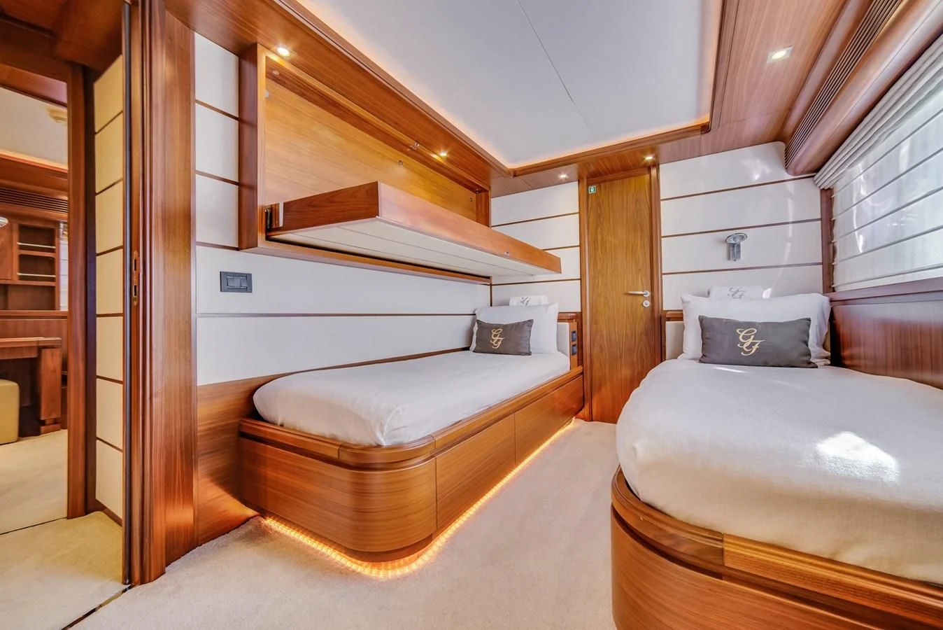 a couple of beds in a room aboard ALEGRA Yacht for Sale