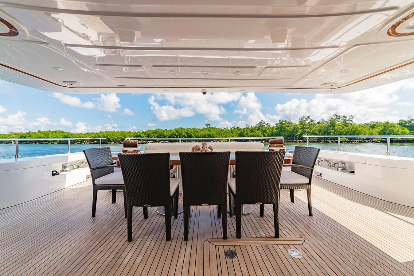 a table set up for a meal aboard ALEGRA Yacht for Sale