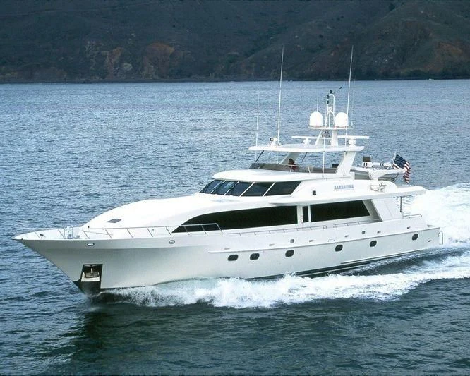 a white yacht on the water aboard PIPELINER Yacht for Sale