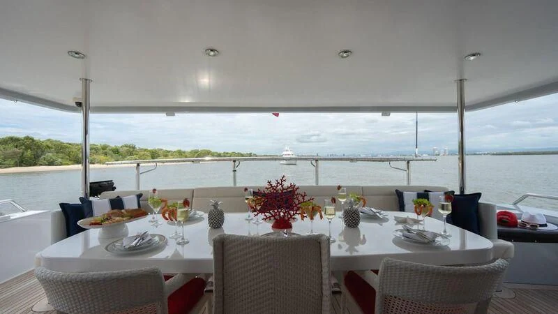 a table set for a meal aboard PIPELINER Yacht for Sale