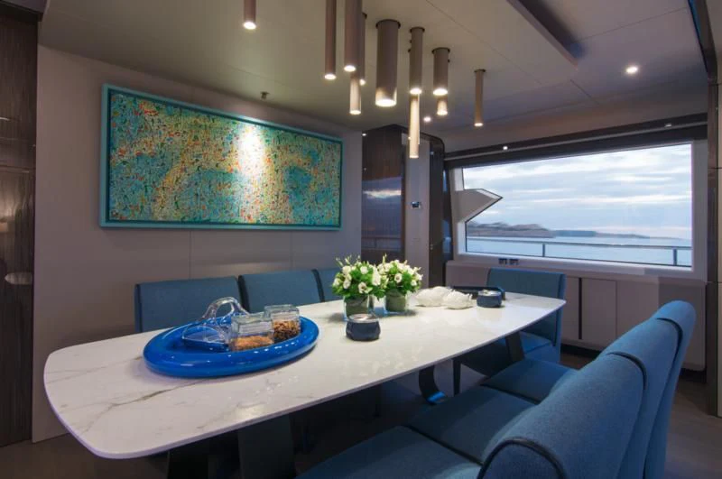 a table with food on it aboard MEMORIES TOO Yacht for Sale